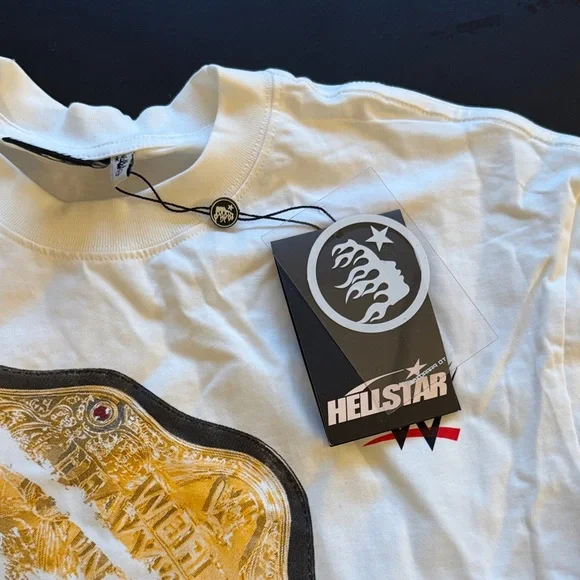 WWE White Hellstar T-Shirt with Gold Championship Graphic - Picture 2 of 4